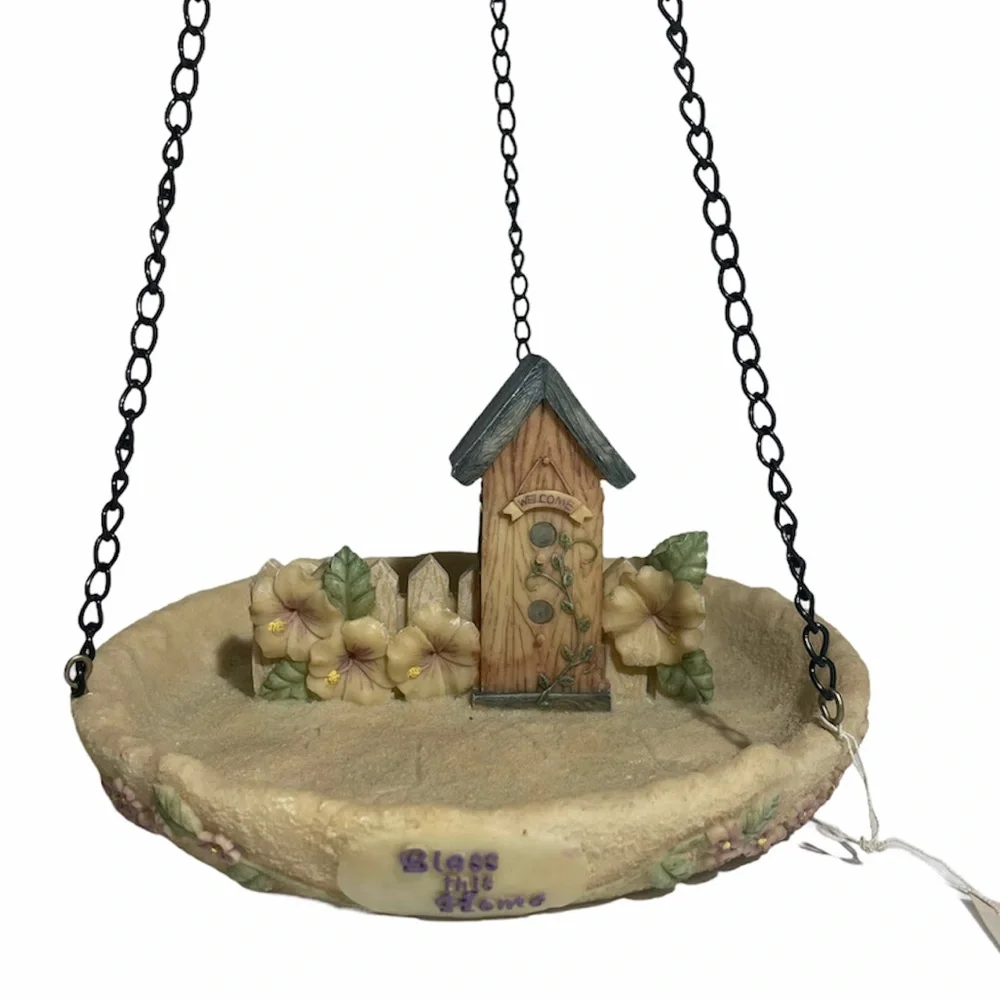 Bird Feeder Hanging Dish Large Bless this Home Birdhouse Outdoor Patio Garden